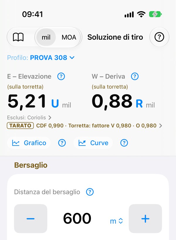 Schermata della soluzione di tiro