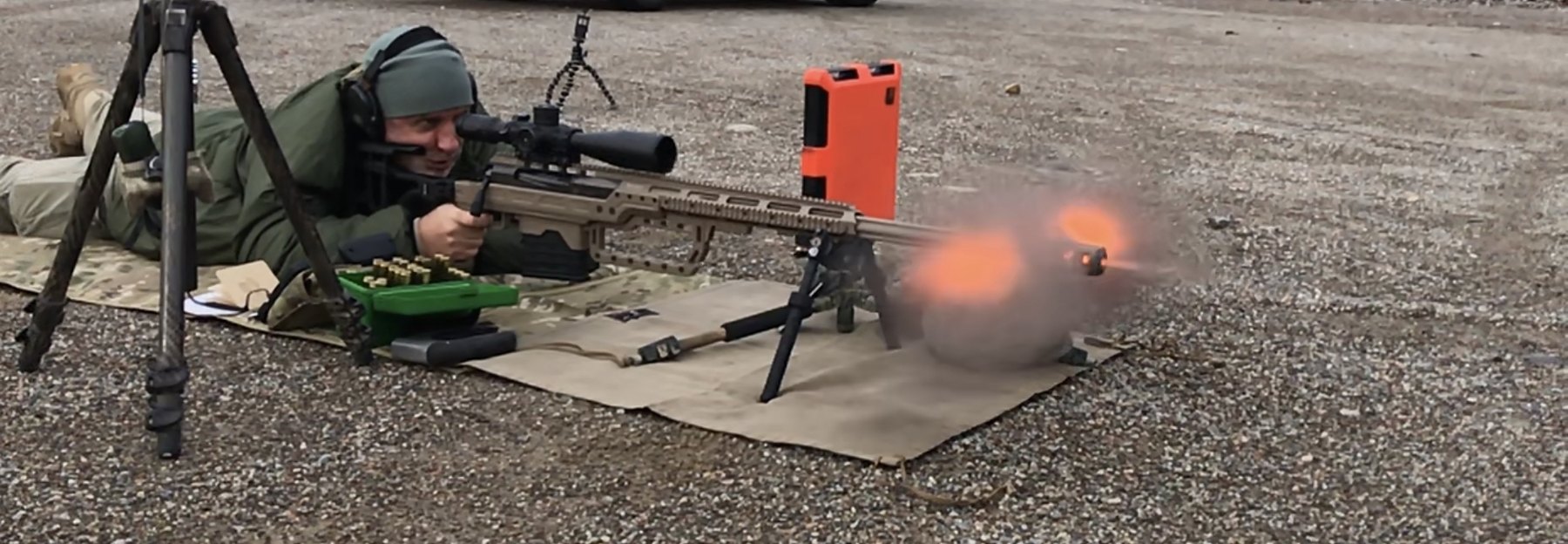 At the range, the shot leaving the muzzle